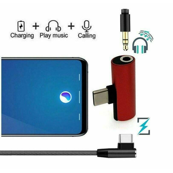 2in1 USB C Type-C to 3.5mm Headphone Jack AUX & Sync Data Charge Cable Adapters - Battery Mate