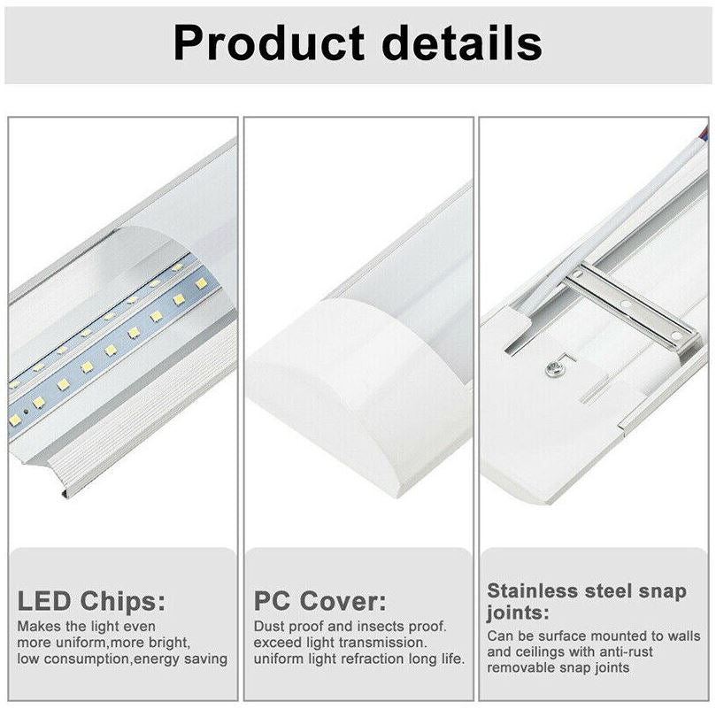 2PCS LED Slim Ceiling Batten Light Daylight 120CM 1.2M 6500K 4FT Coolwhite - Battery Mate