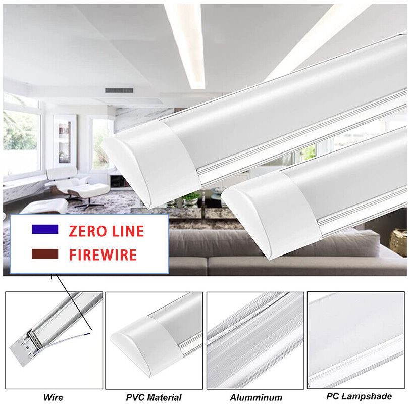 2PCS LED Slim Ceiling Batten Light Daylight 120CM 1.2M 6500K 4FT Coolwhite - Battery Mate