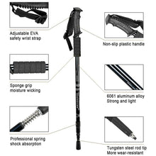 Load image into Gallery viewer, 2x New Hiking Trekking Poles Walking Stick Adjustable Camping Black Lightweight - Battery Mate
