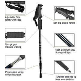 2x New Hiking Trekking Poles Walking Stick Adjustable Camping Black Lightweight - Battery Mate