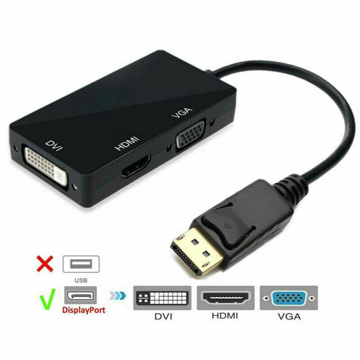 3 in 1 DisplayPort DP to HDMI DVI VGA Audio USB Adapter Converter Cable with 4K - Battery Mate