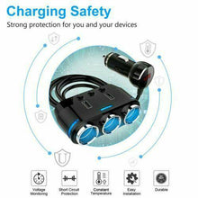 Load image into Gallery viewer, 3 Port Car Cigarette Lighter Socket Splitter Adapter + Dual USB Fast Charger - Battery Mate