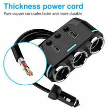 Load image into Gallery viewer, 3 Port Car Cigarette Lighter Socket Splitter Adapter + Dual USB Fast Charger - Battery Mate