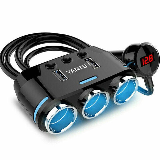 3 Port Car Cigarette Lighter Socket Splitter Adapter + Dual USB Fast Charger - Battery Mate