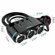 Load image into Gallery viewer, 3 Port Car Cigarette Lighter Socket Splitter Adapter + Dual USB Fast Charger - Battery Mate