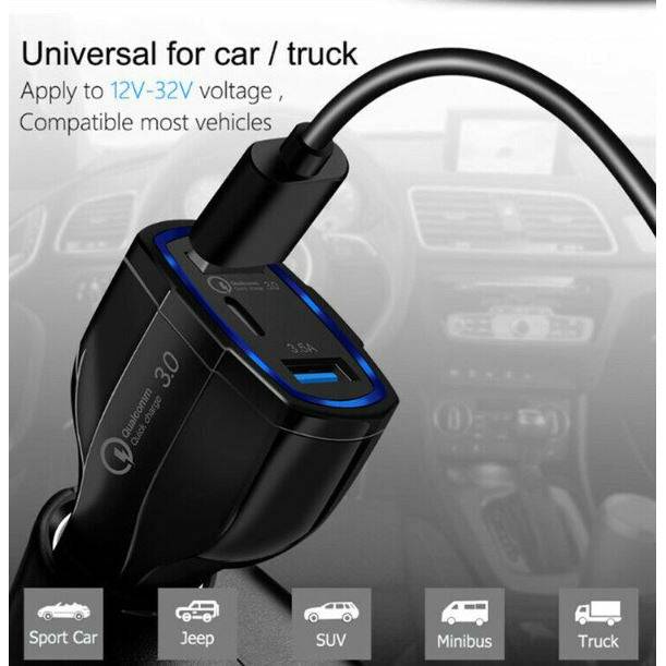 3 Port USB PD Quick Fast Car Charger QC3.0 Adapter Cigarette Lighter Socket - Battery Mate