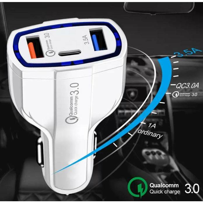 3 Port USB PD Quick Fast Car Charger QC3.0 Adapter Cigarette Lighter Socket - Battery Mate