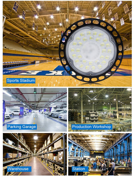 300W LED High Bay Light Low Bay UFO Factory Warehouse Industrial Light - Battery Mate