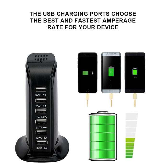 30W 6 Multi USB Port Travel Charger Desktop Charging Station Fast Power Adapter - Battery Mate