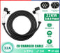 32A/3Phase 22kW 5Meter EV Power Type 2 to Type 2 Charging Cable with Storage Bag - Battery Mate