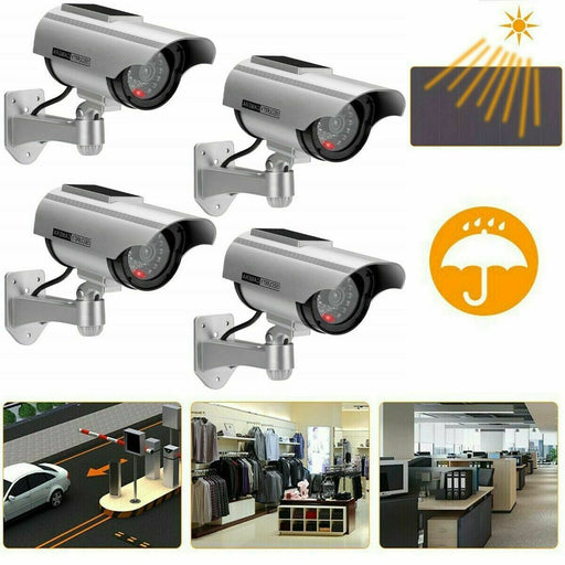 4 Pack | Solar Power Dummy Fake Security Camera Outdoor Blinking LED Light Surveillance - Battery Mate