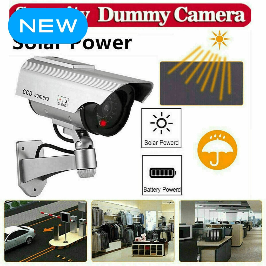 4 Pack | Solar Power Dummy Fake Security Camera Outdoor Blinking LED Light Surveillance - Battery Mate
