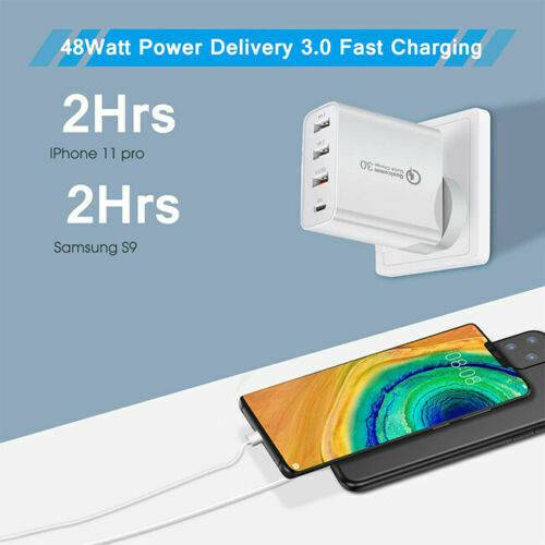 48W Fast Charger PD USB Type C Hub Wall Plug Travel Adapter with 4 ports - Battery Mate