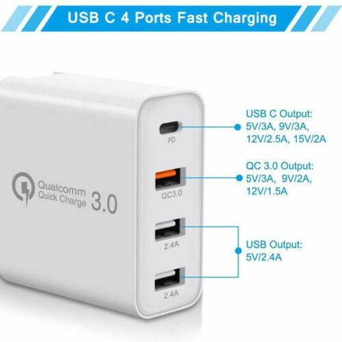48W Fast Charger PD USB Type C Hub Wall Plug Travel Adapter with 4 ports - Battery Mate