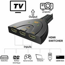 Load image into Gallery viewer, 4K Ultra HD 3 Way HDMI Switch Box Splitter HDTV 1080P Auto 3 Port IN 1 OUT Cable - Battery Mate
