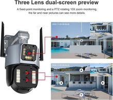 Load image into Gallery viewer, 4MP Wifi Camera Three Dual Lens 10X Zoom Security Protection Video Surveillance Auto Tracking - Battery Mate