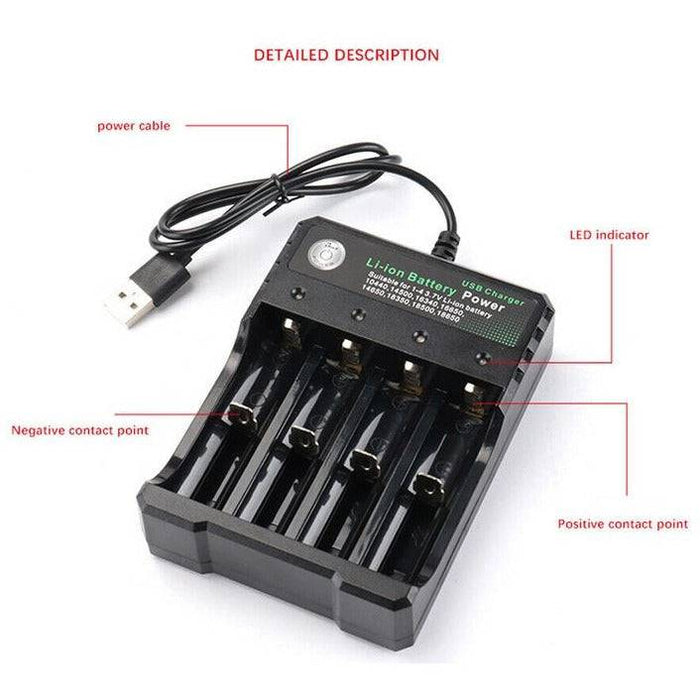 4x 3.7V 18650 Li-ion Rechargeable Battery + USB Smart Charger Indicator - Battery Mate