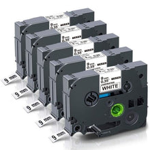 Load image into Gallery viewer, 5 Pack Brother TZe-221 Compatible 9mm Black Text on White Laminated Tape - 8 meters - Battery Mate