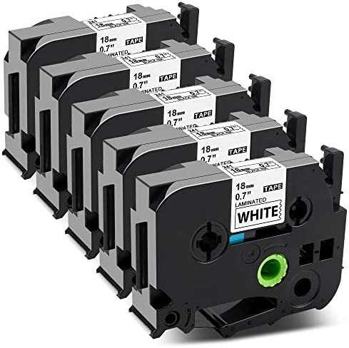 5 Pack Brother TZe-241 Compatible 18mm Black Text on White Laminated Tape - 8 meters - Battery Mate