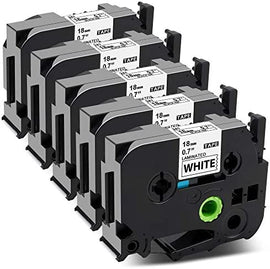 5 Pack Brother TZe-241 Compatible 18mm Black Text on White Laminated Tape - 8 meters - Battery Mate