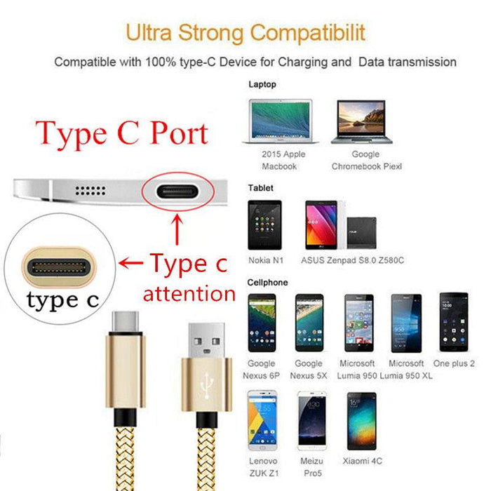 [5 Pack] USB-C Type C Braided Data Charger Cable for Samsung Google Huawei - Battery Mate