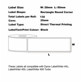 5 Rolls | Compatible Dymo #99010 White Labels 28mm x 89mm 130L - Battery Mate
