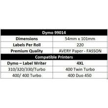 Load image into Gallery viewer, 5 Rolls | Dymo Compatible SD99014 LabelWriter 450 Seiko Product Labels 54mm x 101mm 99014 - Battery Mate