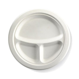 500 Pack | 3 Compartment Compostable 10 inch Heavy-Duty Plate Eco-Friendly Disposable - Battery Mate