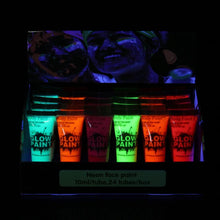 Load image into Gallery viewer, 6 Tubes 25ml Art Body Paint Glow inLight Face &amp; Body Paint with 6 Colors Glow Blacklight Neon Fluorescent for Party Clubbing Festival Halloween Makeup - Battery Mate