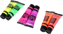 Load image into Gallery viewer, 6 Tubes 25ml Art Body Paint Glow inLight Face &amp; Body Paint with 6 Colors Glow Blacklight Neon Fluorescent for Party Clubbing Festival Halloween Makeup - Battery Mate