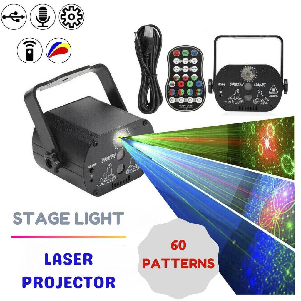 60 Patterns LED Stage Lighting RGB Laser Projector Disco Party Club DJ Lights AU - Battery Mate