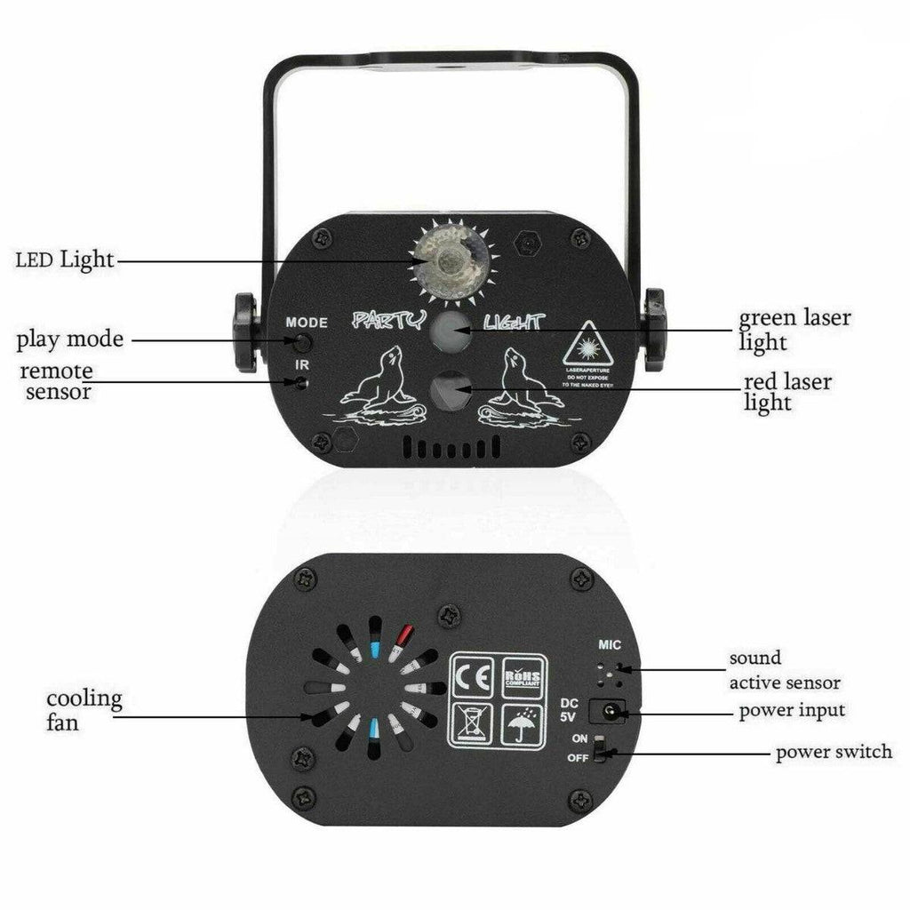 60 Patterns LED Stage Lighting RGB Laser Projector Disco Party Club DJ Lights AU - Battery Mate
