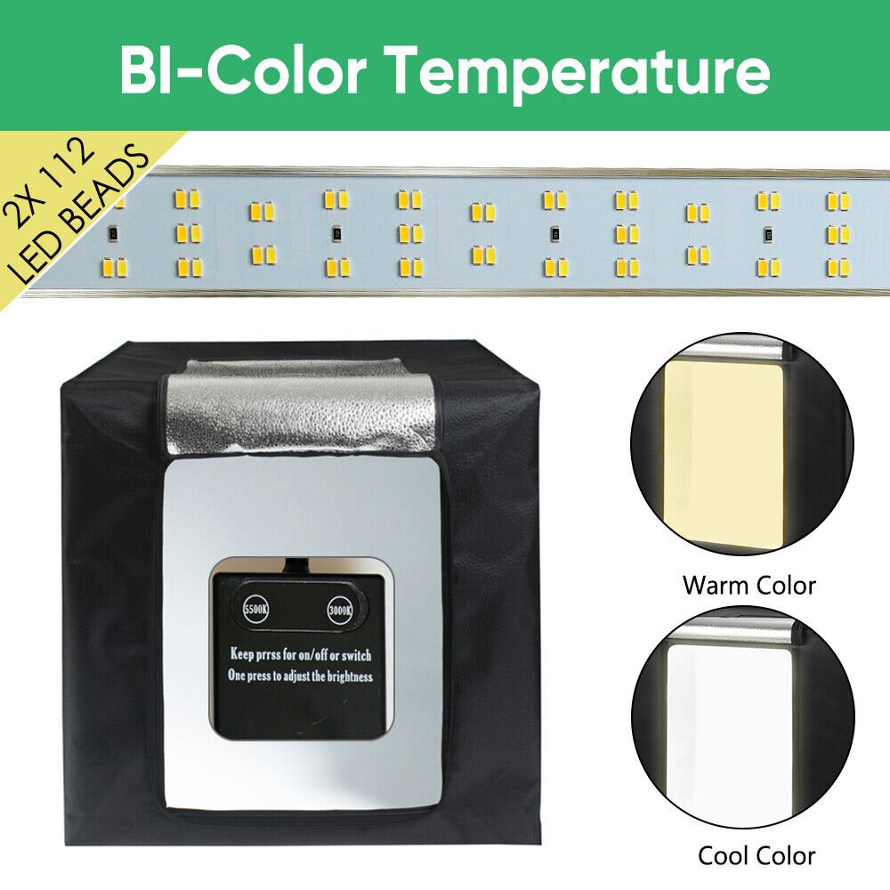 60CM Photography Bi-Color LED Light Tent Cube Shooting Lighting Box 3000K/5500K - Battery Mate