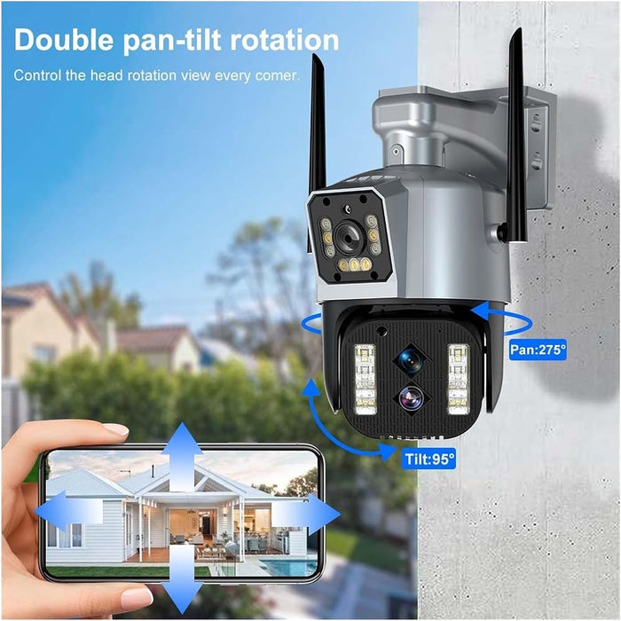 4MP Wifi Camera Three Dual Lens 10X Zoom Security Protection Video Surveillance Auto Tracking - Battery Mate