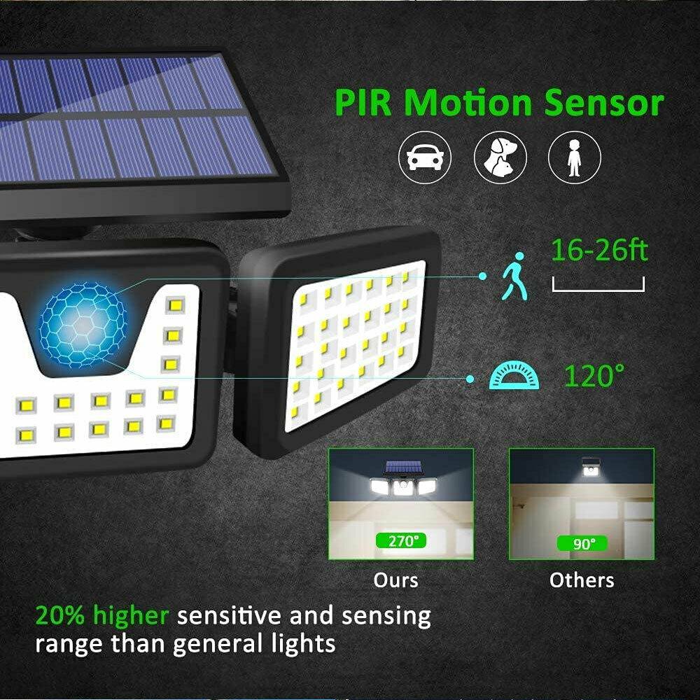 74 LED 3 Head Garden Solar Lights Outdoor Fence Security Motion Sensor Lamp AU - Battery Mate