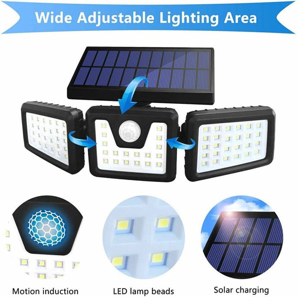 74 LED 3 Head Garden Solar Lights Outdoor Fence Security Motion Sensor Lamp AU - Battery Mate