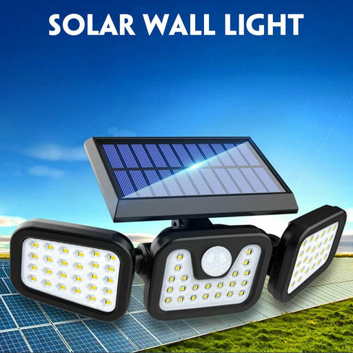 74 LED 3 Head Garden Solar Lights Outdoor Fence Security Motion Sensor Lamp AU - Battery Mate