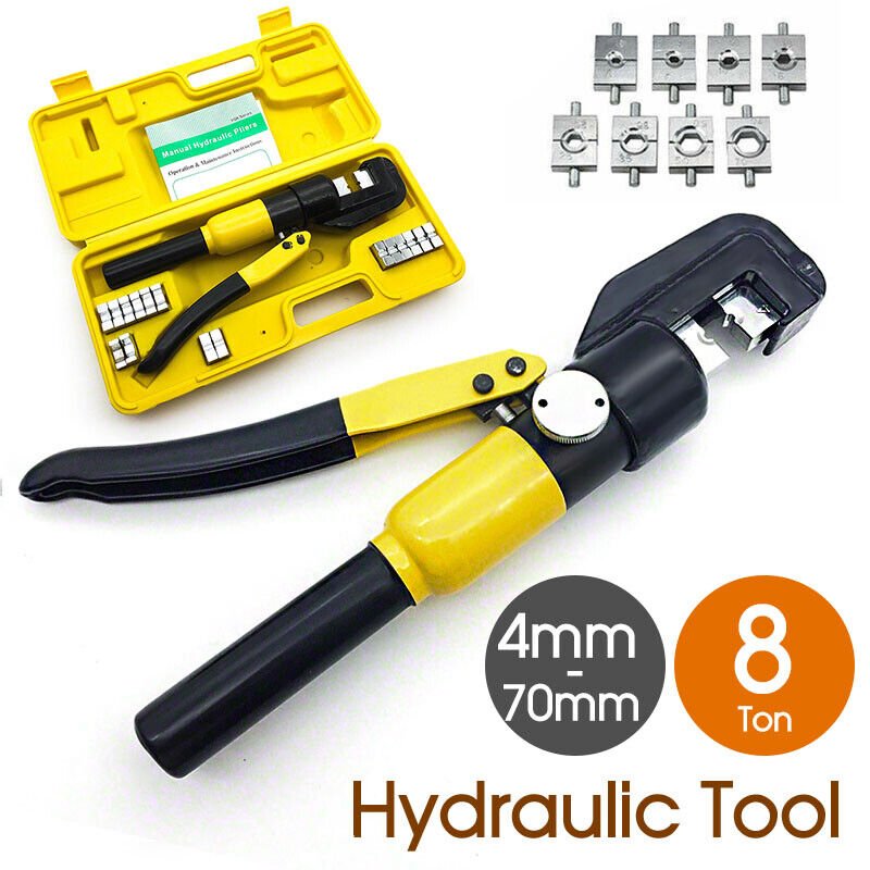 8 Ton Hydraulic Terminal Crimper Cable Wire Force Tool Kit 9 Die 4mm-70mm AU - Battery Mate