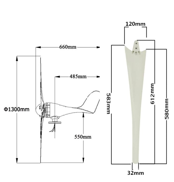 800W Peak 6 Blades 12V/24V/48V Horizontal Wind Turbine Generator Residential Home Wind Power Generator - 48V - Battery Mate