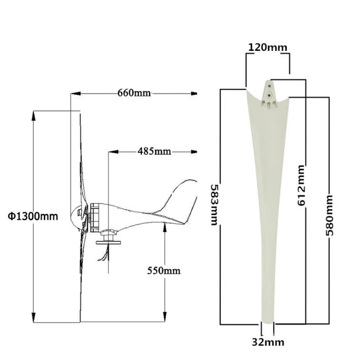 800W Peak 6 Blades 12V/24V/48V Horizontal Wind Turbine Generator Residential Home Wind Power Generator - 48V - Battery Mate