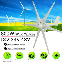Load image into Gallery viewer, 800W Peak 6 Blades 12V/24V/48V Horizontal Wind Turbine Generator Residential Home Wind Power Generator - 48V - Battery Mate
