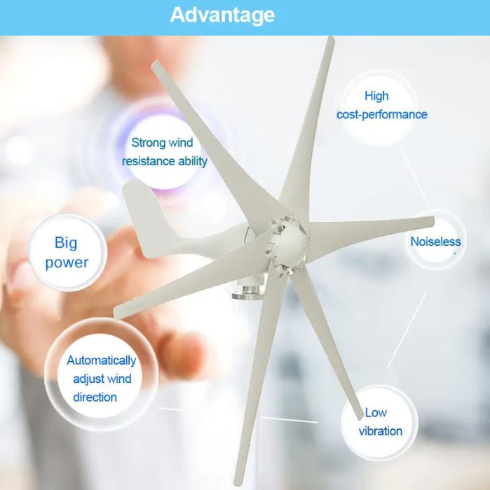 800W Peak 6 Blades 12V/24V/48V Horizontal Wind Turbine Generator Residential Home Wind Power Generator - 48V - Battery Mate