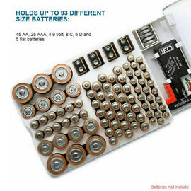 93 Slot Battery Storage Organizer Holder with Tester-Battery Caddy Rack Case Box - Battery Mate