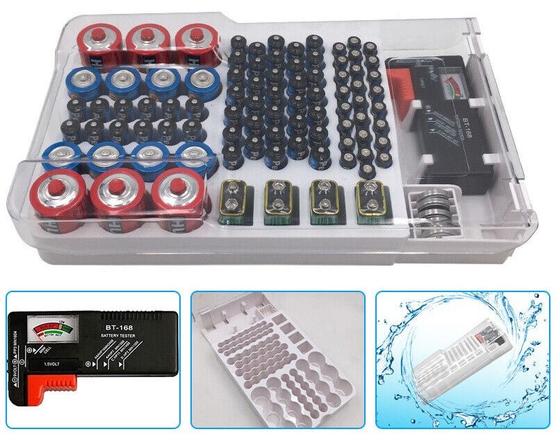 93 Slot Battery Storage Organizer Holder with Tester-Battery Caddy Rack Case Box - Battery Mate