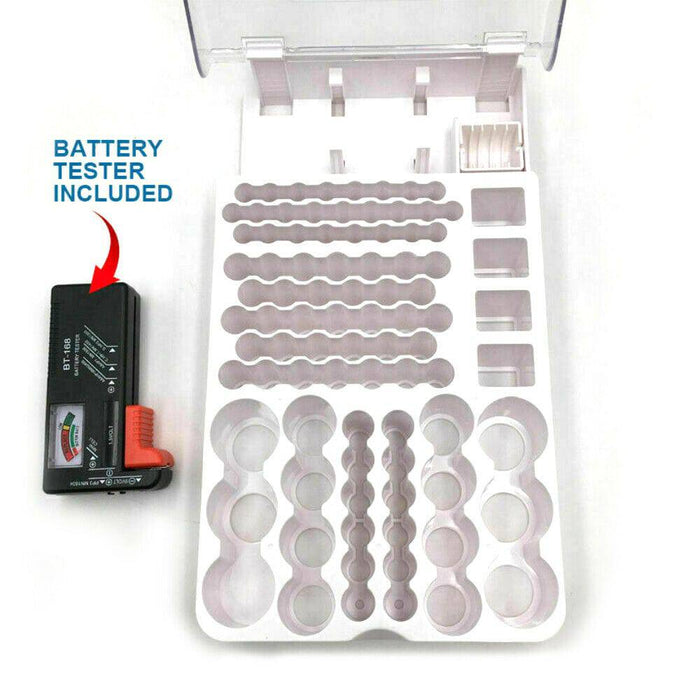 93 Slot Battery Storage Organizer Holder with Tester-Battery Caddy Rack Case Box - Battery Mate