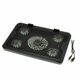 Adjustable Height Laptop Notebook Rapid Cooling Pad 5 Fans LED Fit 7