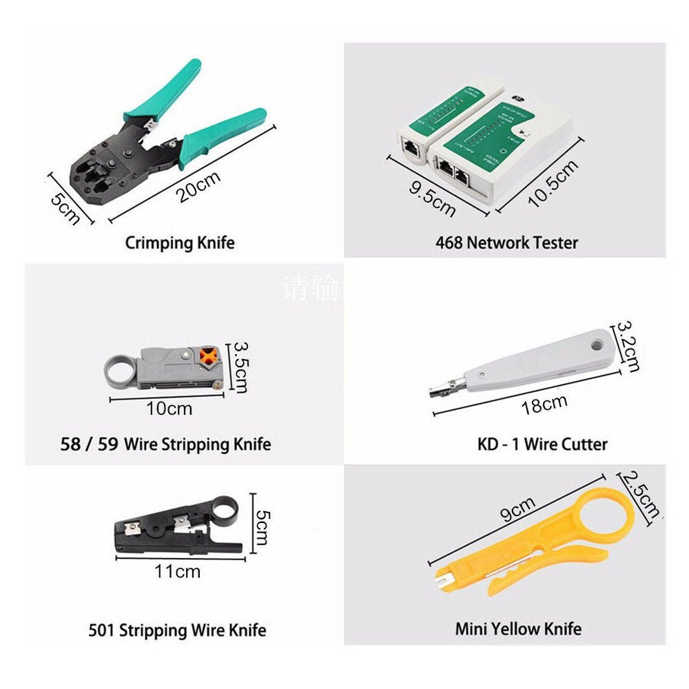 Analyzer Network Cable Tool Kit LAN Crimper Down Wire Stripper Cat5 6 RJ45 BAG - Battery Mate