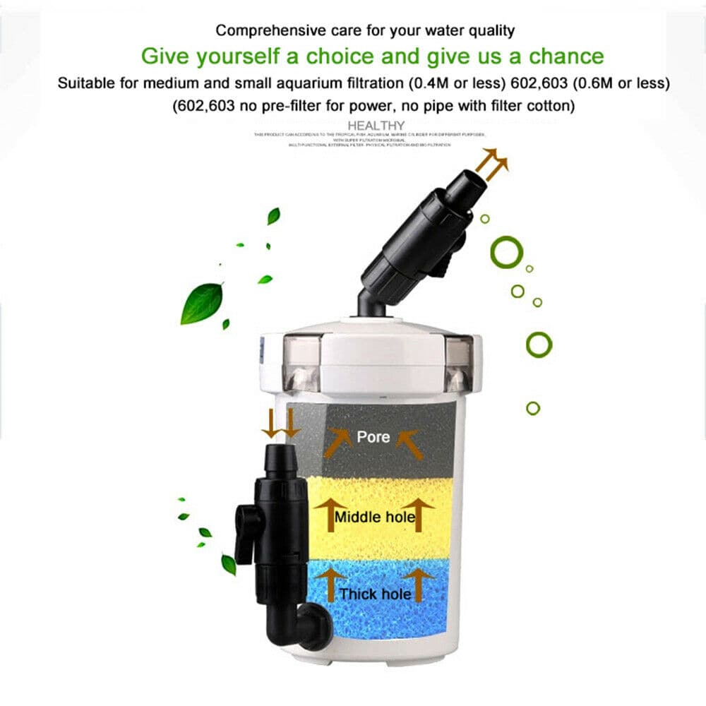 Aquarium External Canister Filter Aqua Fish Water Tank Sponge Pond 400L/H - Battery Mate