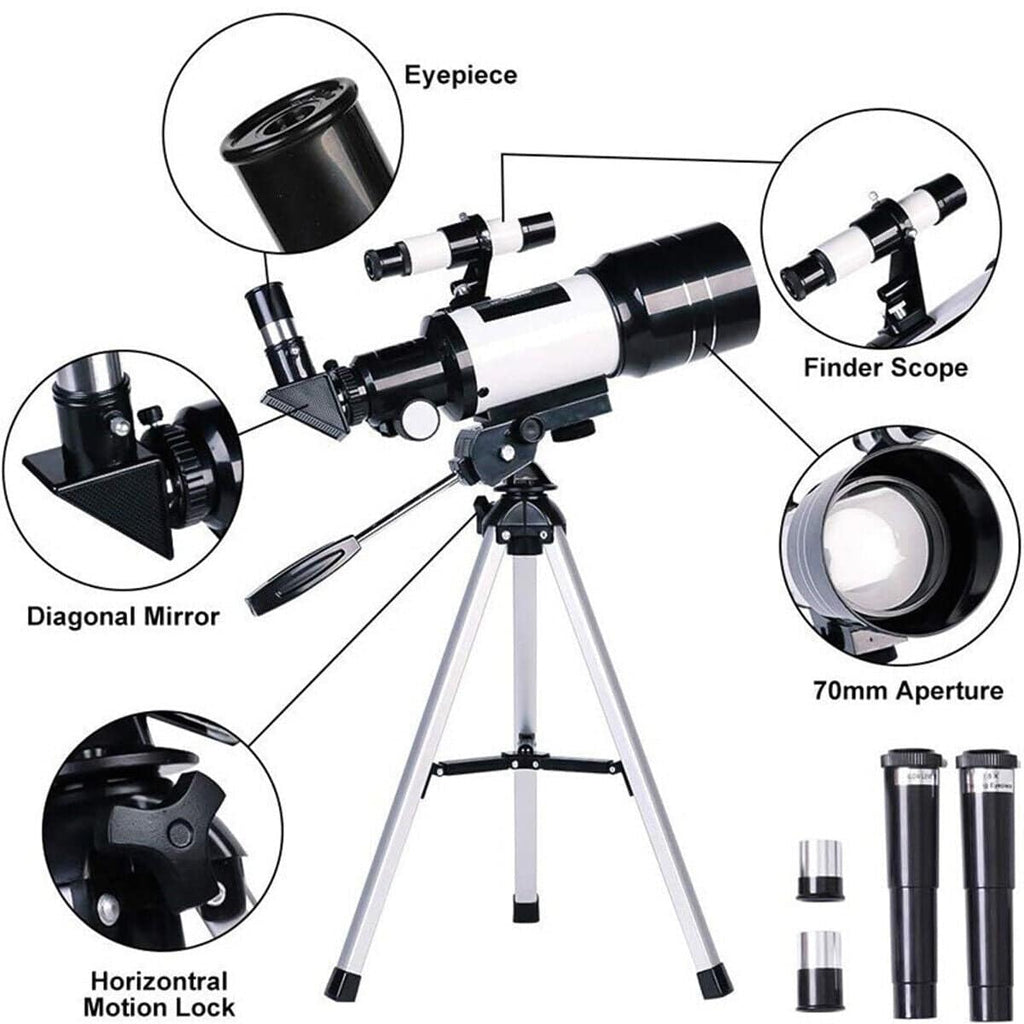Astronomical Telescope With Tripod + Phone Adapter Monocular Moon Watch | 150x Zoom 300mm Focal - Battery Mate